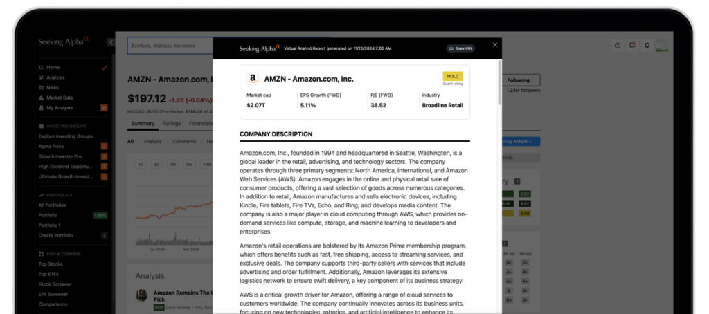 股票APP推薦 Seeking Alpha,其中 Premium 方案在 2024 推出的 Virtual Analyst Reports 工具涵蓋 3,000 多隻在美上市股票,簡化各級投資者的決策流程